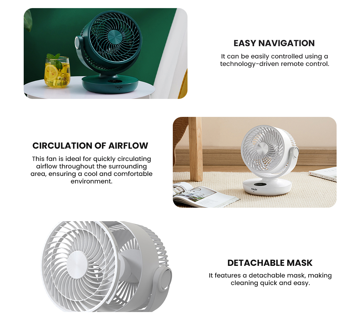 TYLEX XM56 Portable Fan Air Circulation Polymer Battery Remote Control ...