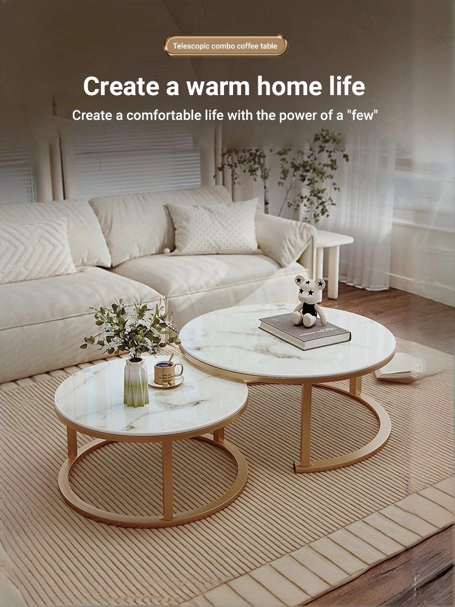 Free Shipping 】Double layered tea table round square marble modern and ...