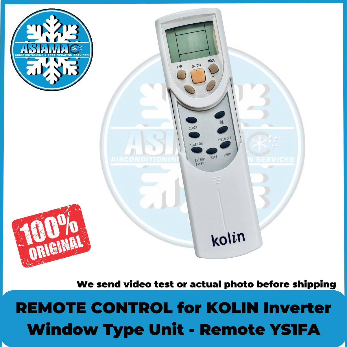 REMOTE CONTROL for KOLIN Inverter Window Type Unit - Remote YS1FA ...