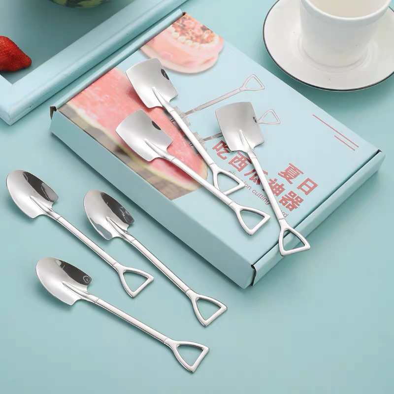 ZH499 6pcs /box Stainless Creative Shovel Shape Spoon Set Watermelon ...