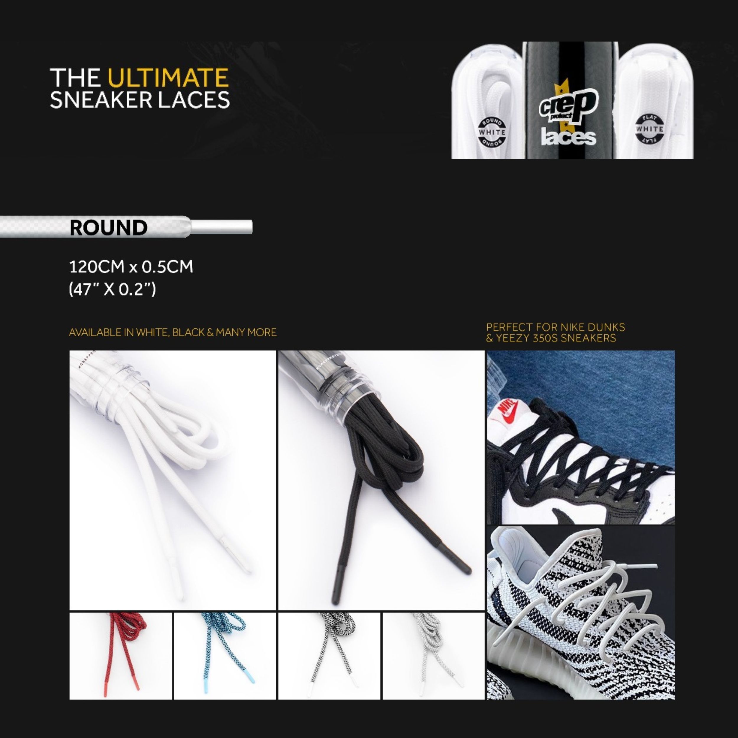 Crep Protect Black Round Liquid-Repellent Laces | Shopee Philippines