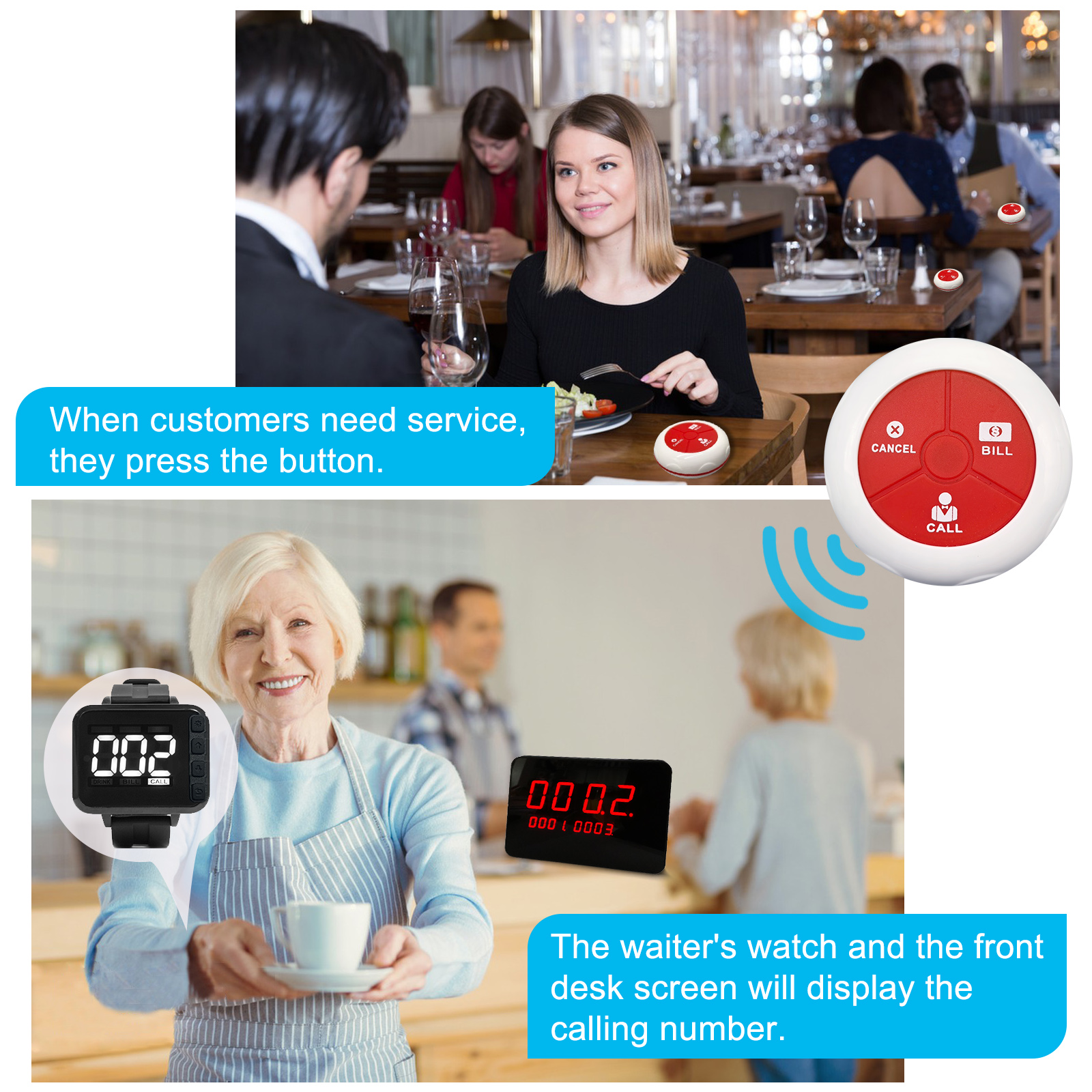 Wireless Restaurant Buzzer Paging System Table Number Waiter Service ...