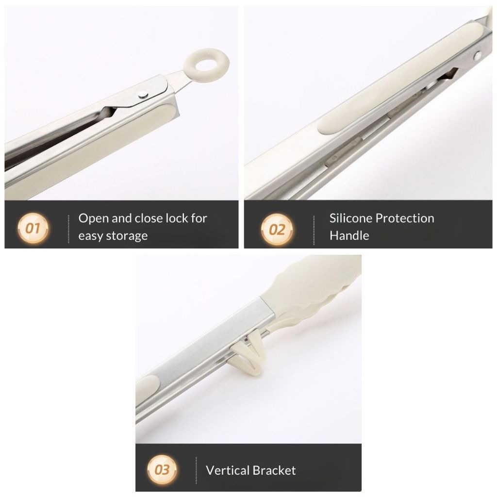Food Clip Serving Utensil Kitchen Tong Lockable Handle Frying Grilling ...