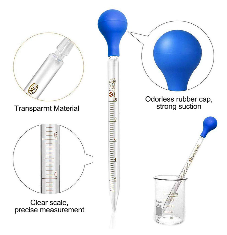 MT- GRADUATED PIPETTE DROPPER GLASS WITH RUBBER BULB 1M/5ML/10ML ...