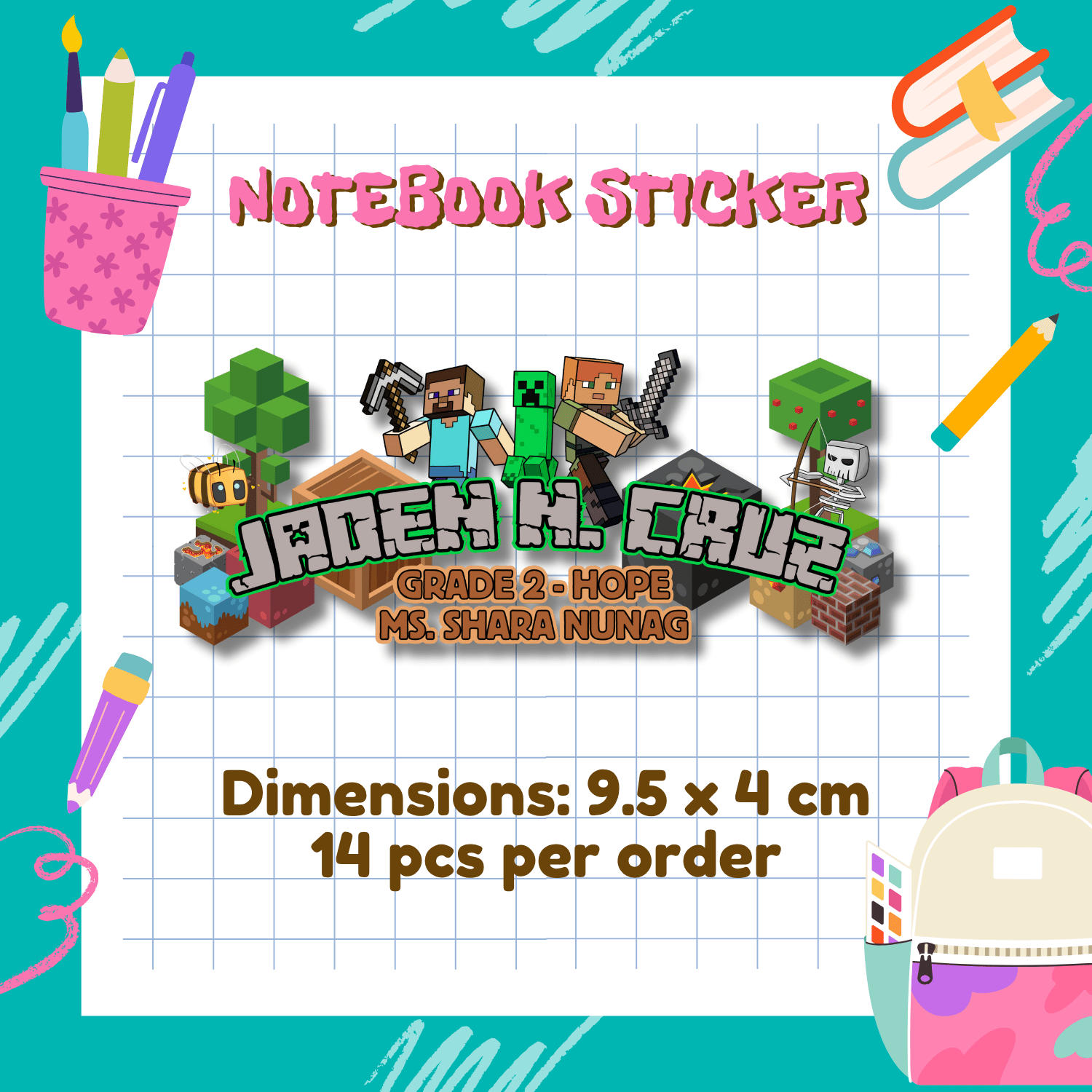 Personalized Subject/ Name Notebook Sticker - 10 pcs and 14 pcs ...