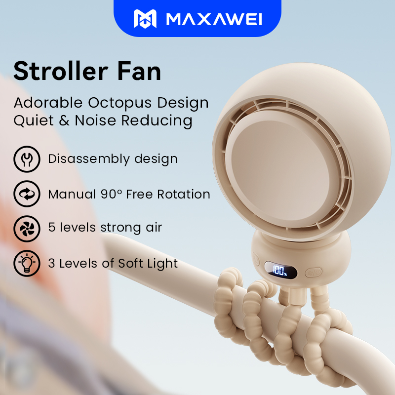 MAXAWEI F21 Stroller Fan Rechargeable Electric Clip Turbo Octopus Baby ...