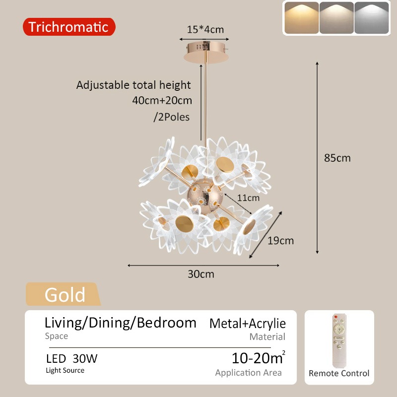 Remote Drop Lamp Hanging Lights LED Chandelier Ceiling Lights Tri Color ...
