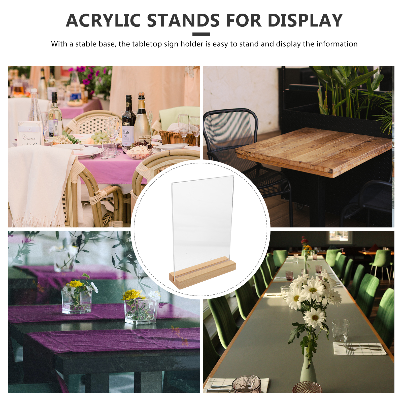 Acrylic T Shape Menu Paper Display Stand Picture Frame With Wooden Base ...