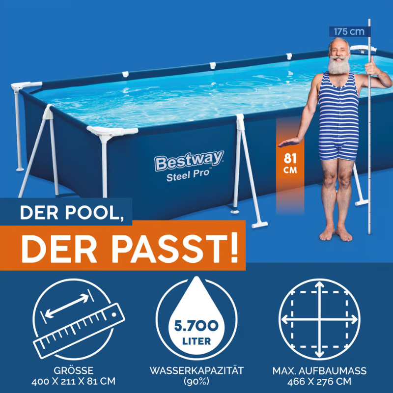 Bestway Swimming Pool Inflatable Rectangular Family Pool 400x211x81CM ...