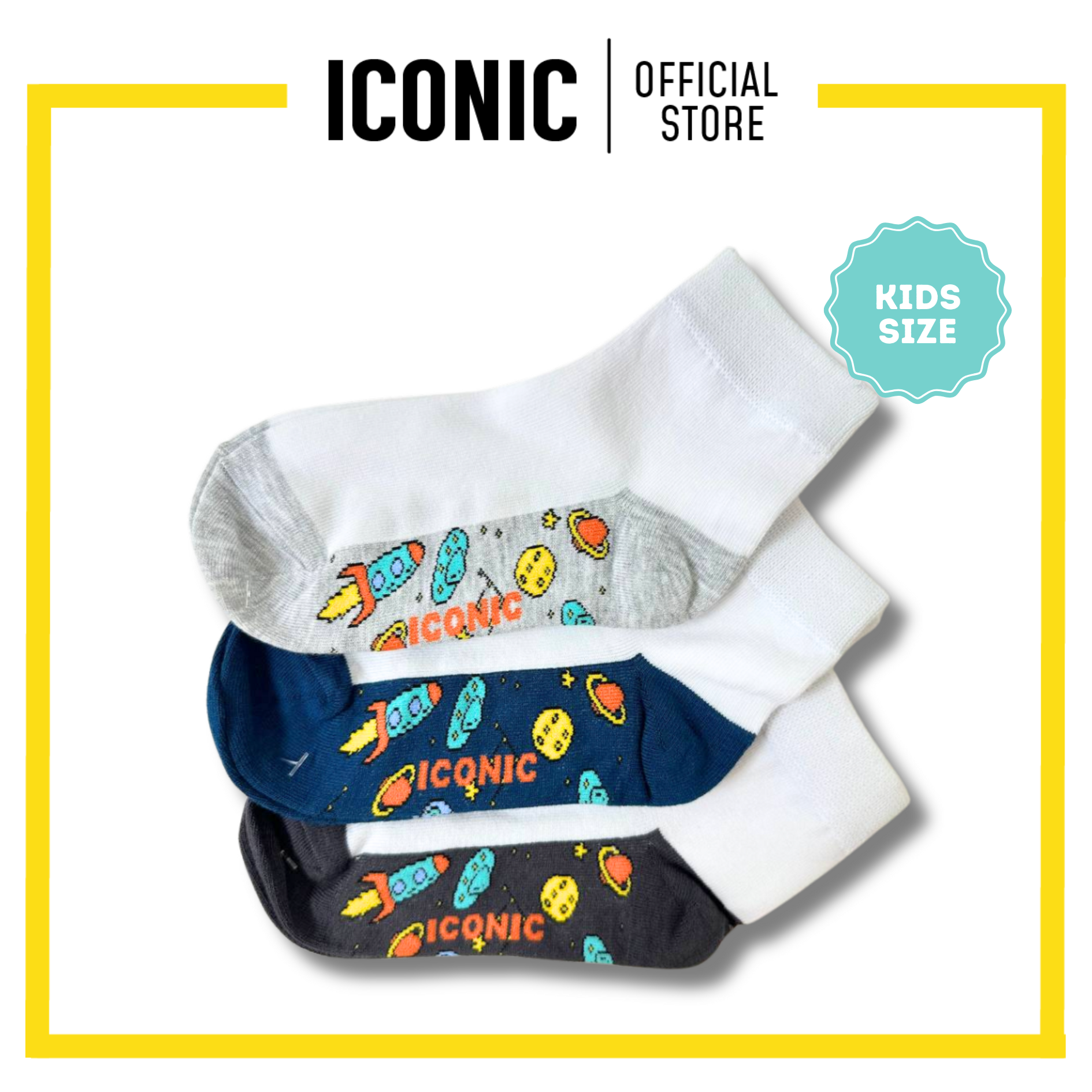 Iconic Socks Kids 3 in 1 School Socks Planet Pattern | Shopee Philippines