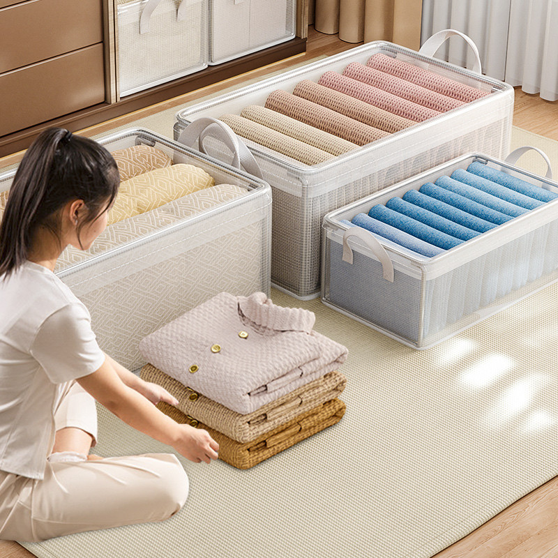 Transparent Clothing Storage Box Foldable Wardrobe Storage Baskets ...