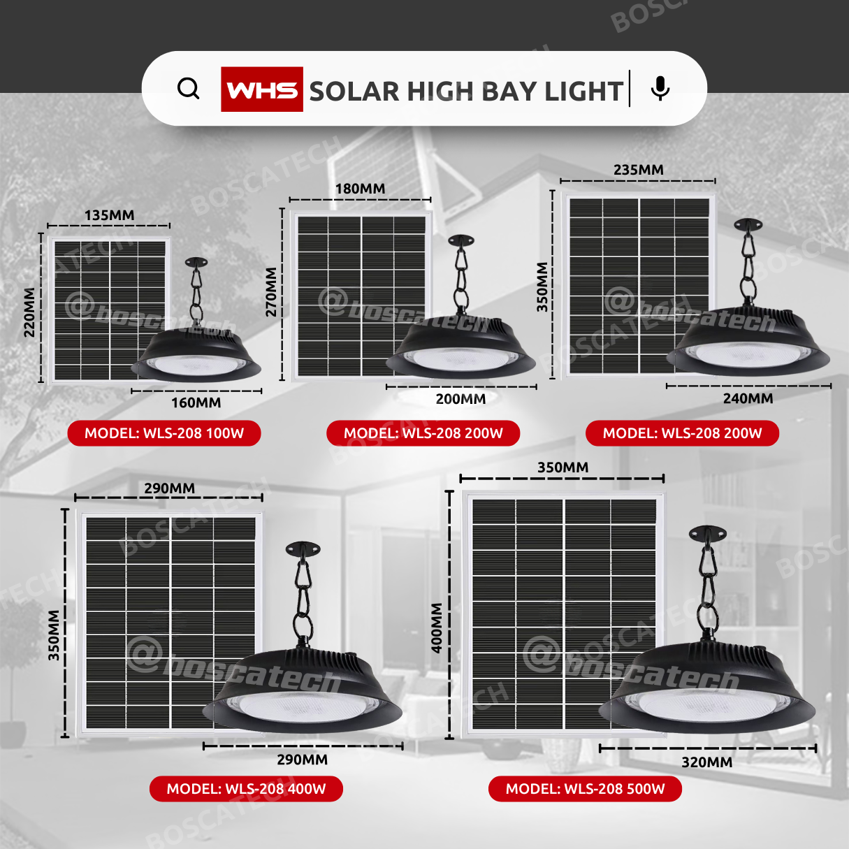 WHS Solar High Bay Light 100W 200W 300W 400W 500W Remote Control WLS ...