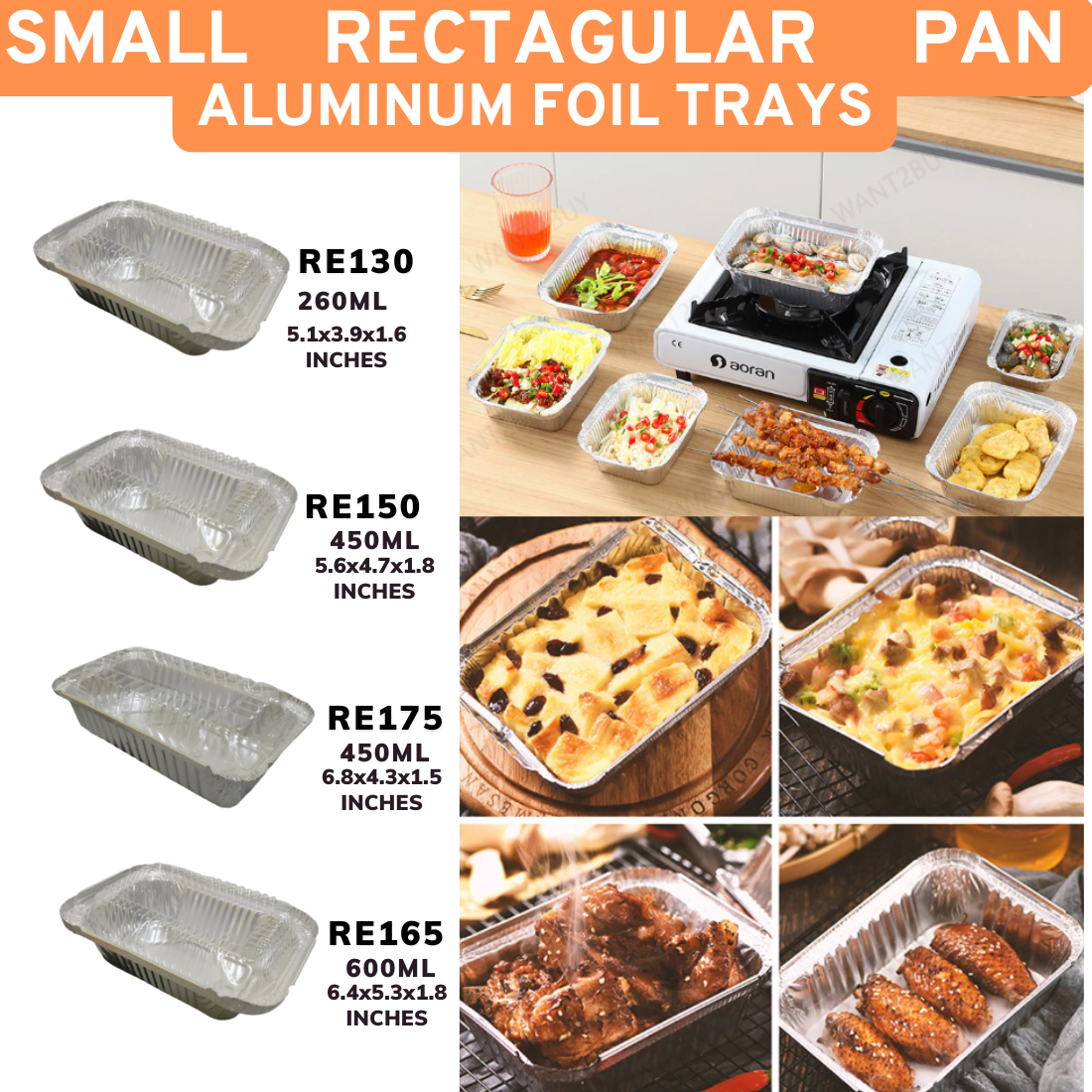 [10pcs] Catering Small Rectangular Pans / Aluminum Tray With Lid Loaf ...