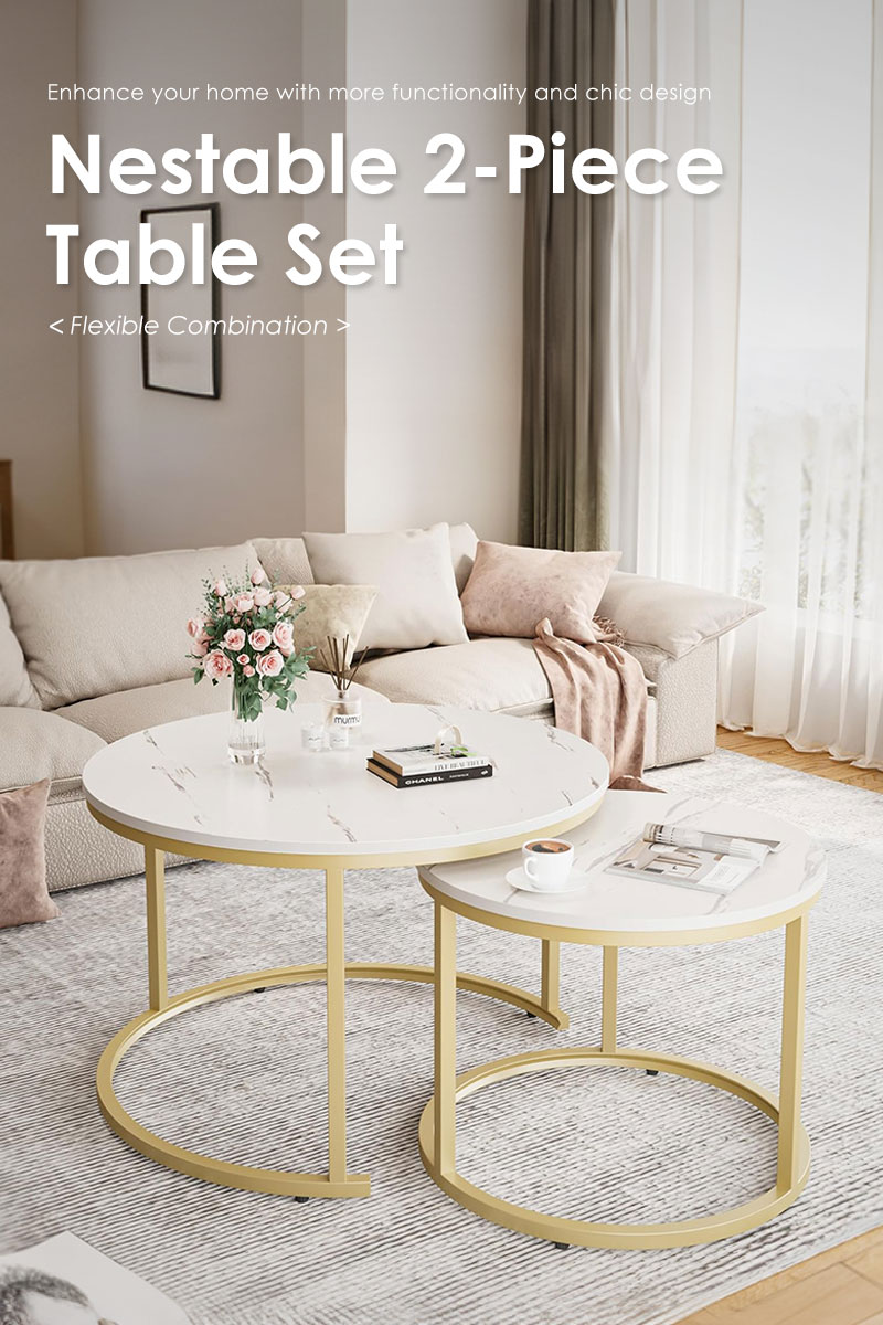 Coffee Table Round Combination Steel Wood Tea Table Modern Living Room ...