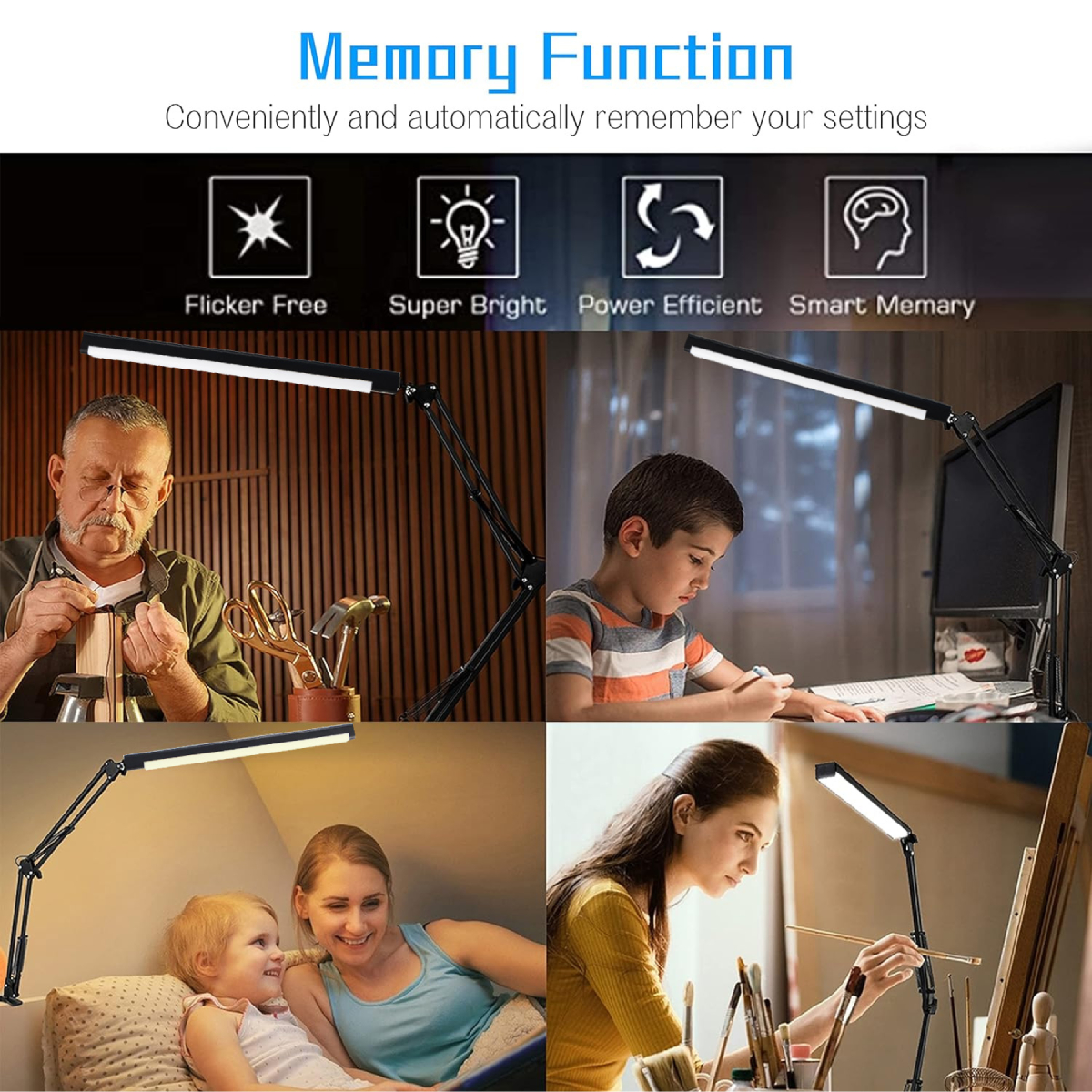 LED Folding Metal Desk Lamp Clip On Light Clamp Long Arm Dimming Table ...