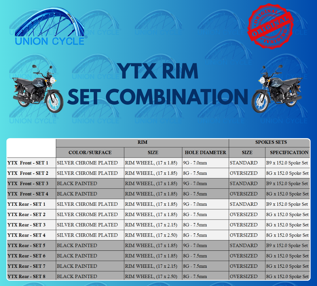 UNION CYCLE YTX RIM SET (RIM + SPOKE SET COMBINATION) | Shopee Philippines