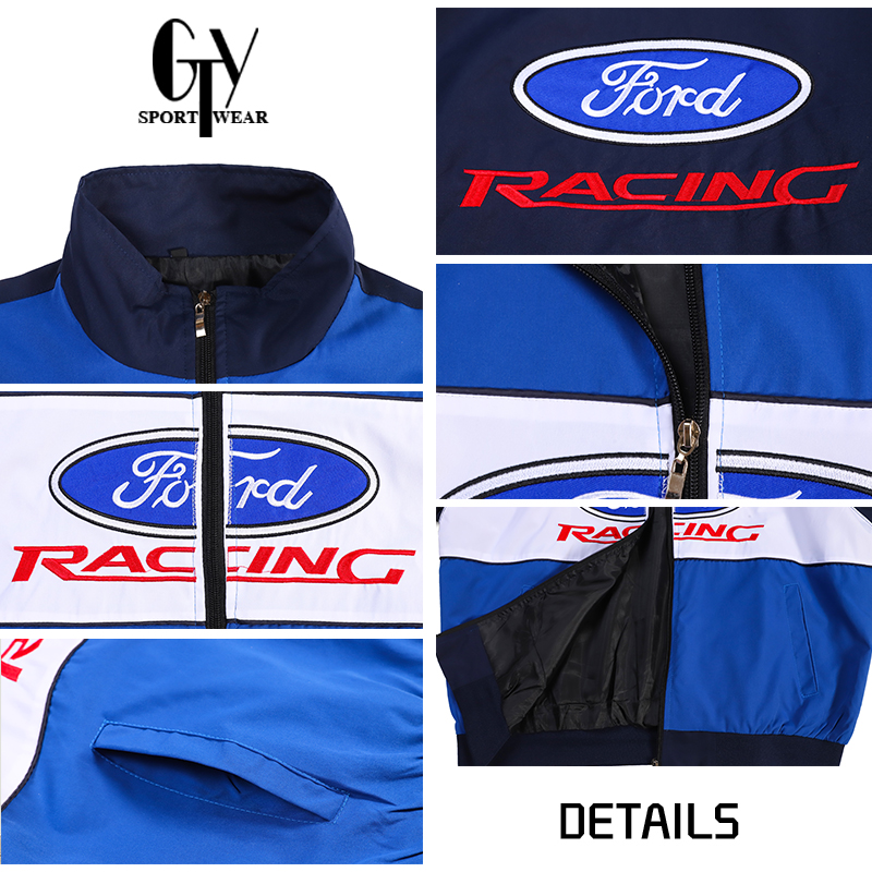 GTY Blue Ford Racing Jacket For Men Embroidered F1 Ferrari Motorcycle ...