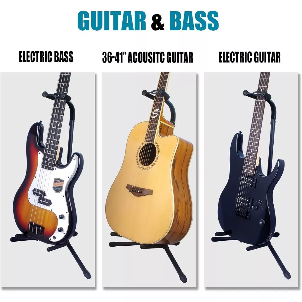 KAWES Collapsible Iron Tripod Guitar Stand with Safety Support for ...