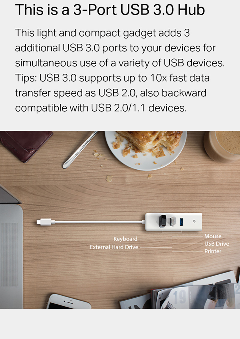 TP-Link | UE330C | USB | Type-C | 3-Port Hub | Gigabit Ethernet Adapter ...