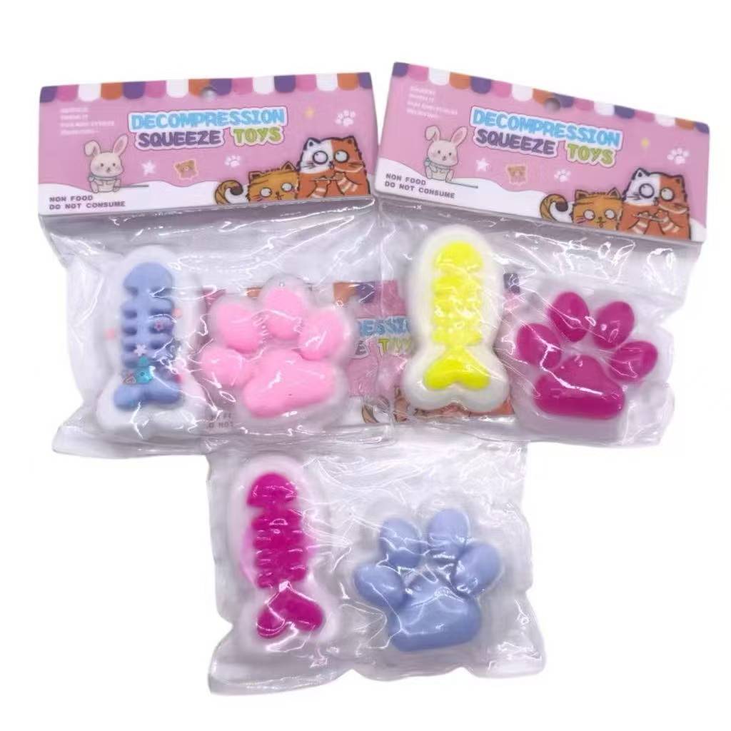 J King #2In1 Squishy Toys Fishbone&Cat Paw Fidget Toy Set Kawaii Slow ...