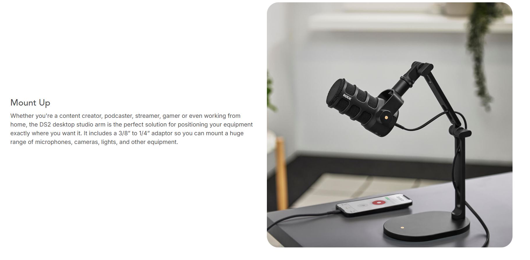 RODE DS2 Desktop Studio Arm for Broadcast Microphones 900g Max Load ...