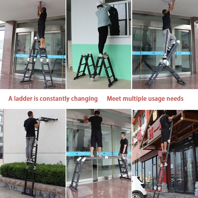 Premium 12ft Aluminum Folding Ladder, Robust 4x3 Heavy Duty Step, Easy ...