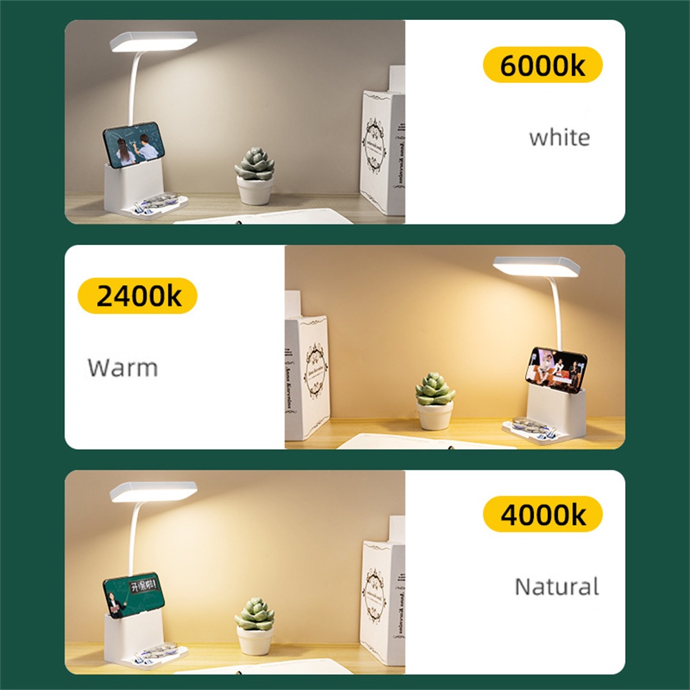 LED Foldable Study Lamp USB Rechargeable Desk Lamp Dimmable Pen Holder ...