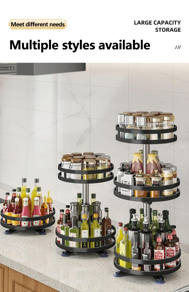 New 1/2/3 Layer Turntable Spice Rack Metal kitchen 360°Rotating Spice ...