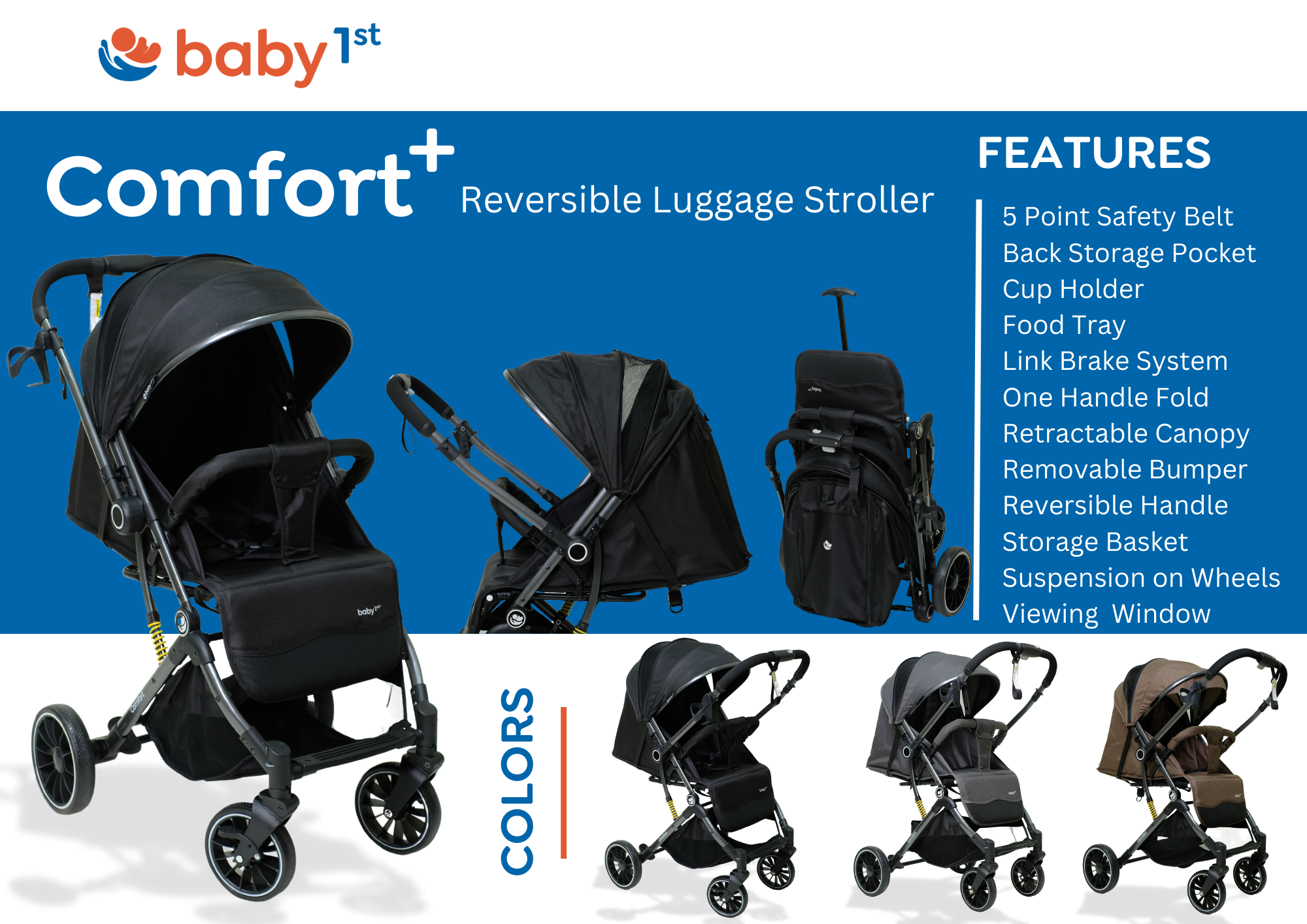 Baby 1st Comfort+ Luxury Luggage Reversible Stroller | Shopee Philippines