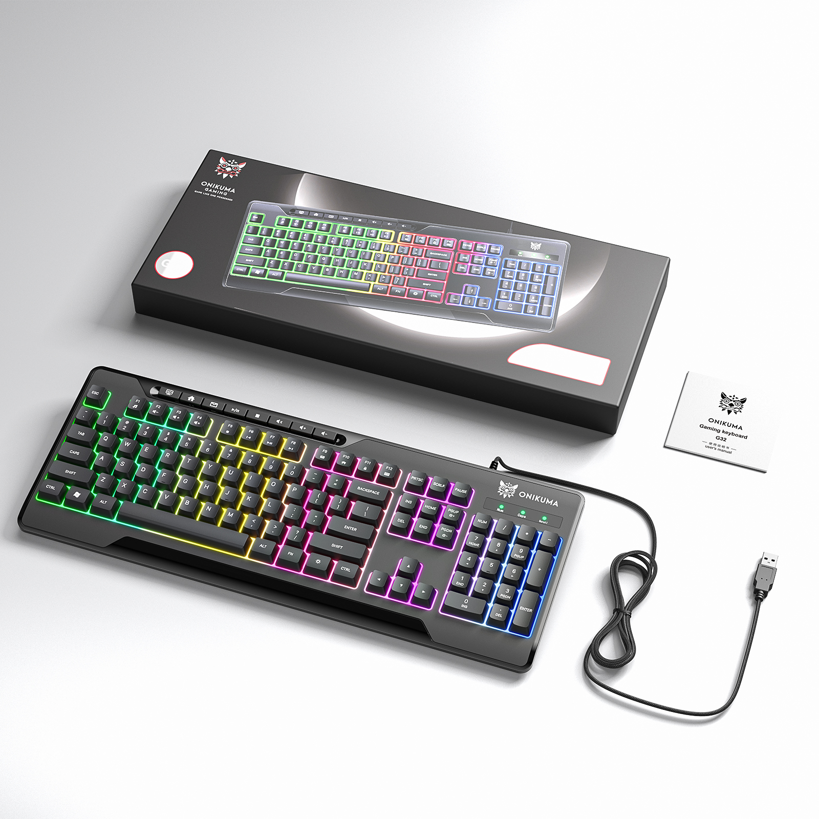 Onikuma G32 Wired RGB Keyboard Gamer Keyboard with Matte Key Caps ...
