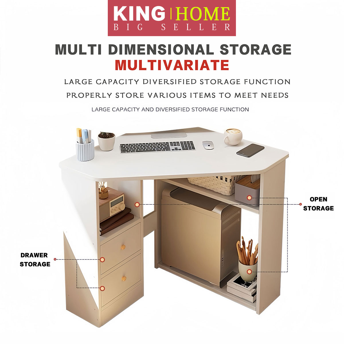KING HOME Corner desk, triangular learning computer desk, home office ...
