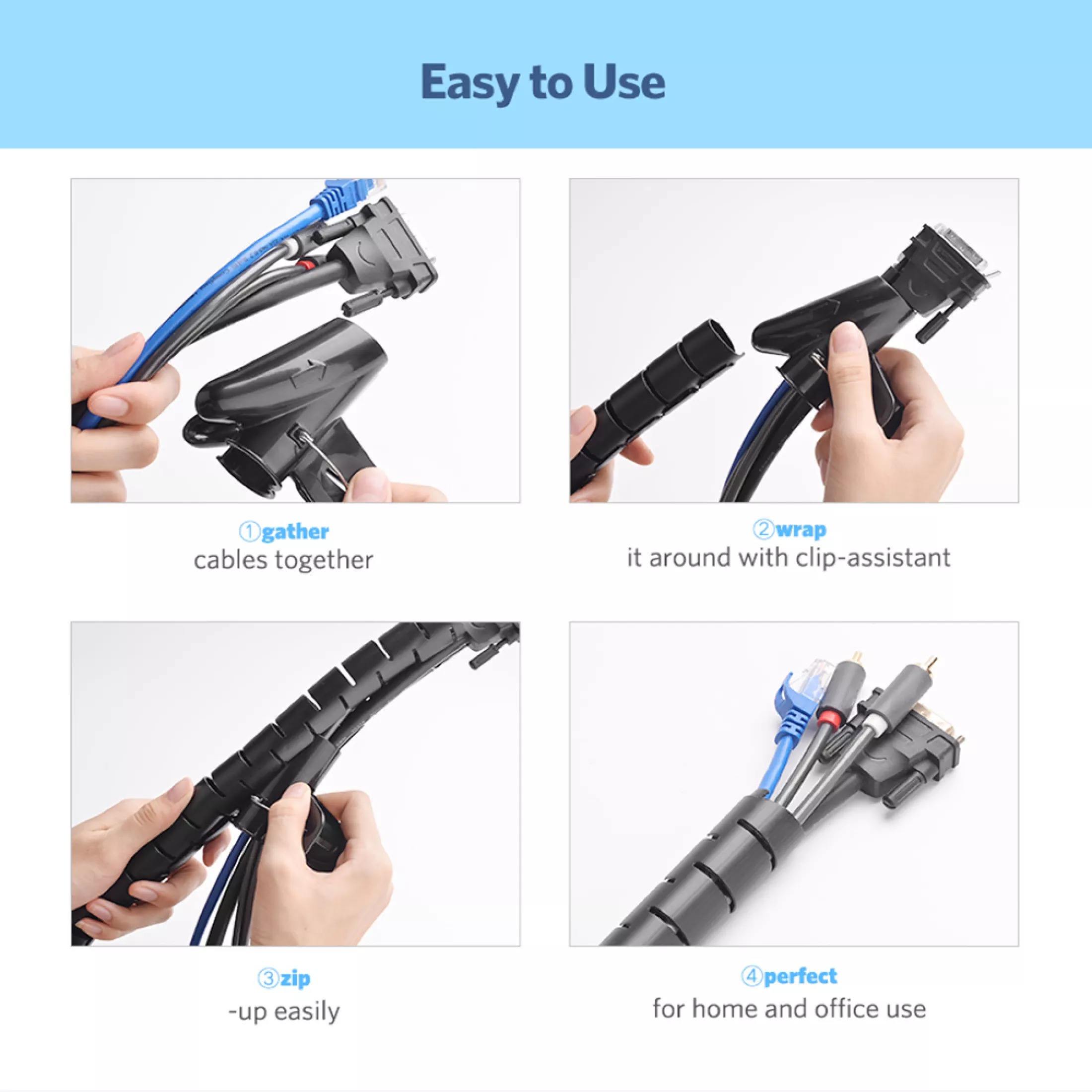 KOVEX Cable Holder Organizer, 28mm Flexible Spiral Tube Wire Management ...