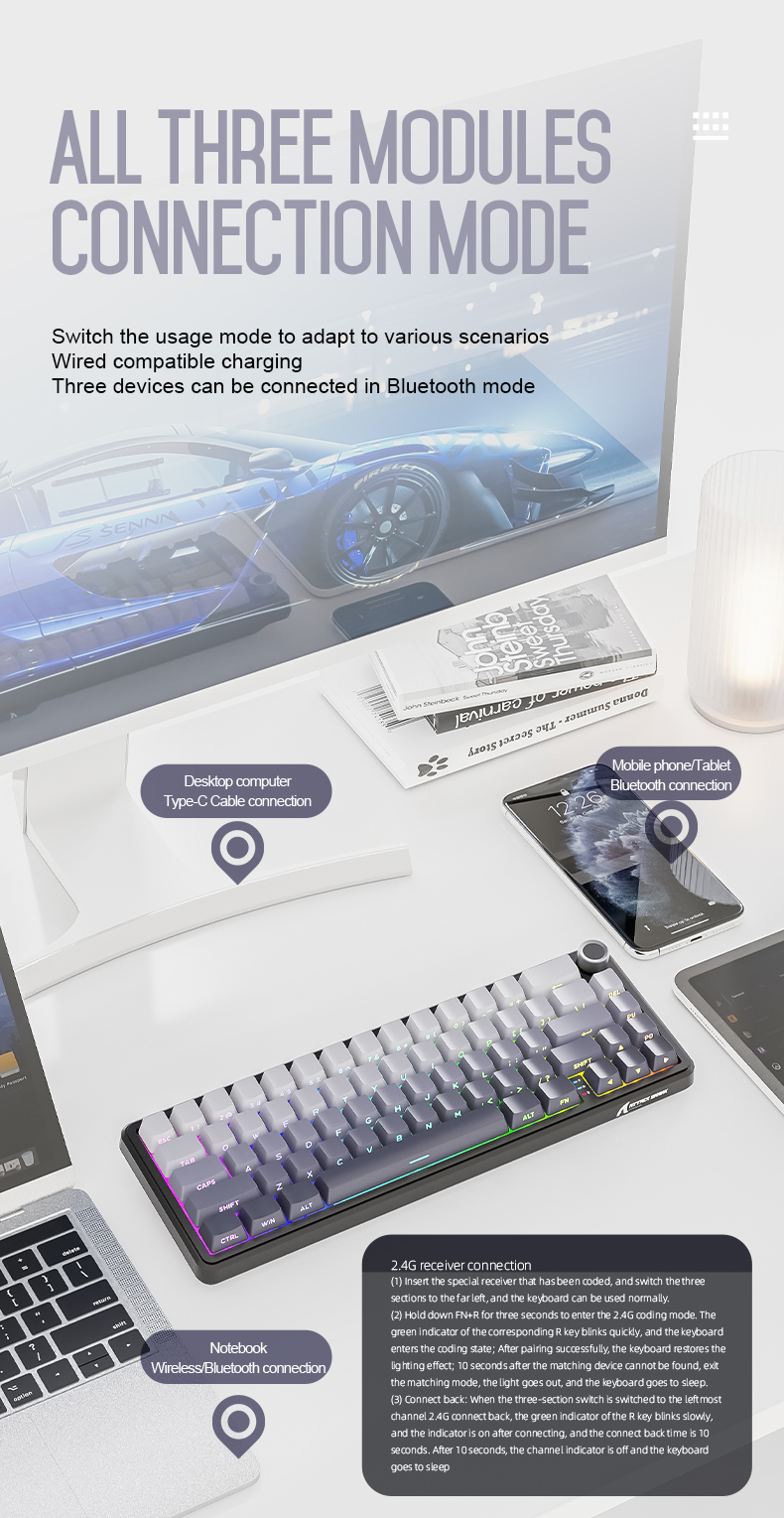 Attack Shark X66 Tri Mode Wireless Mechanical Keyboard Gasket RGB Hot ...