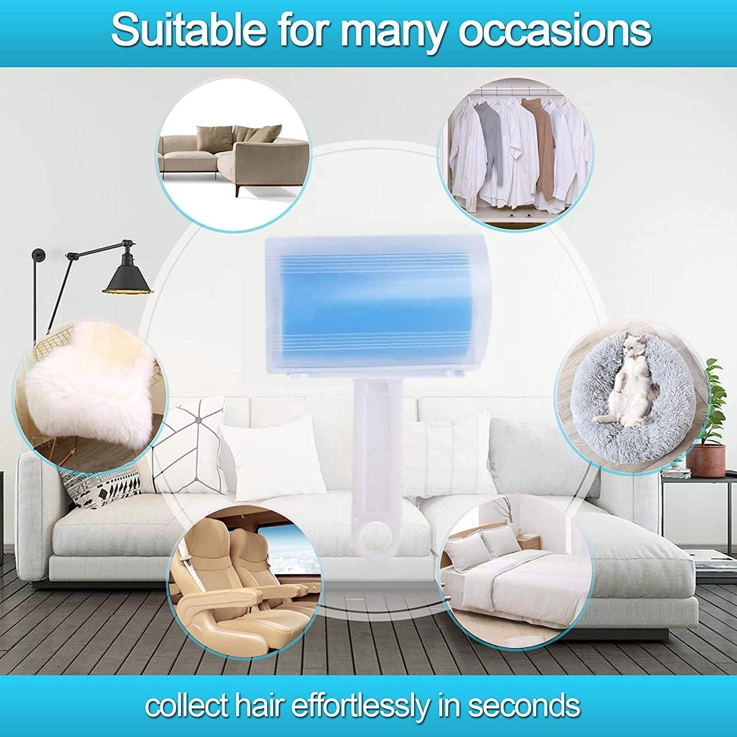 Washable Roller Cleaner Lint Sticky Picker Pet Hair Fluff Remover Brush ...