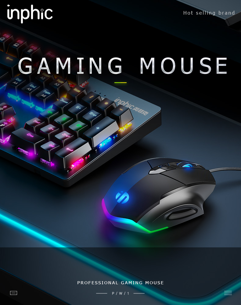 Inphic W1 6Keys Wired Gaming Mouse RGB Macro Programmable Ergonomic ...