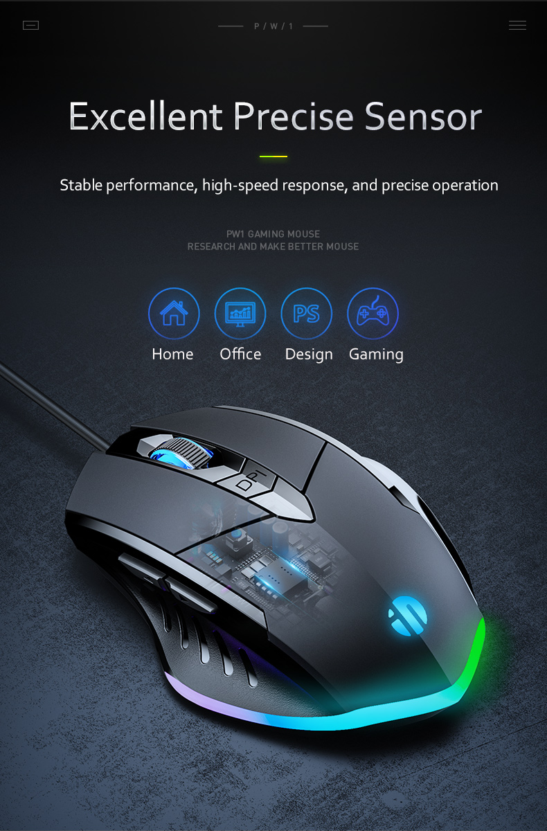 Inphic W1 6Keys Wired Gaming Mouse RGB Macro Programmable Ergonomic ...