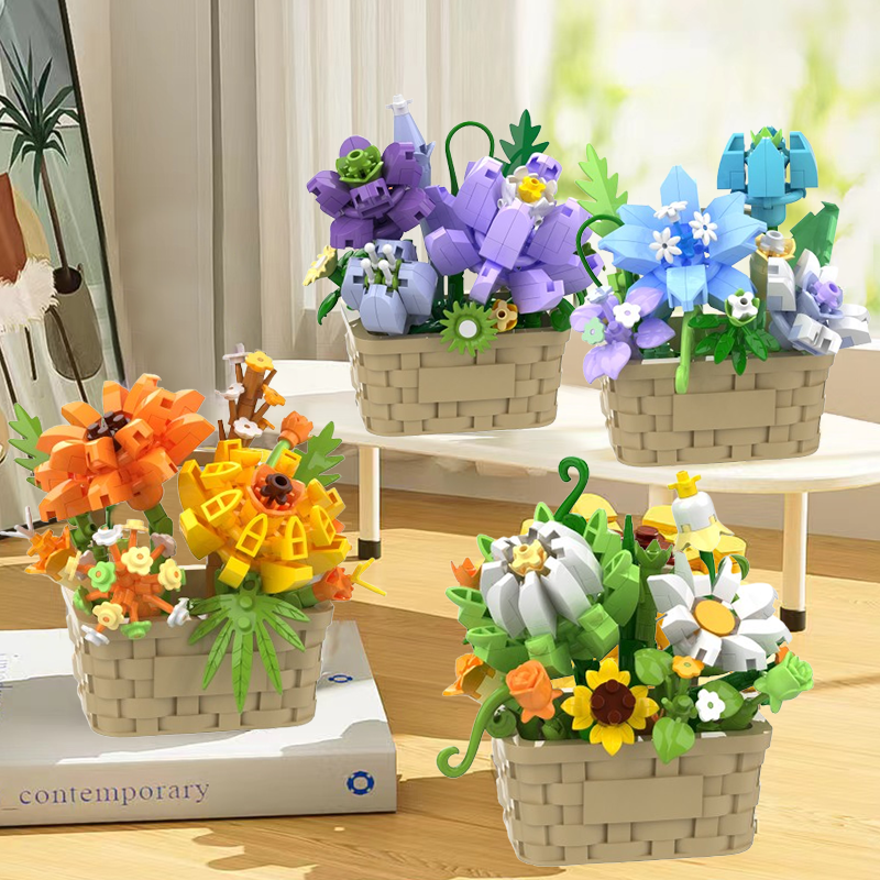 【DUZ】Flower Basket Building Blocks Sunflower Small Particle Assemble ...