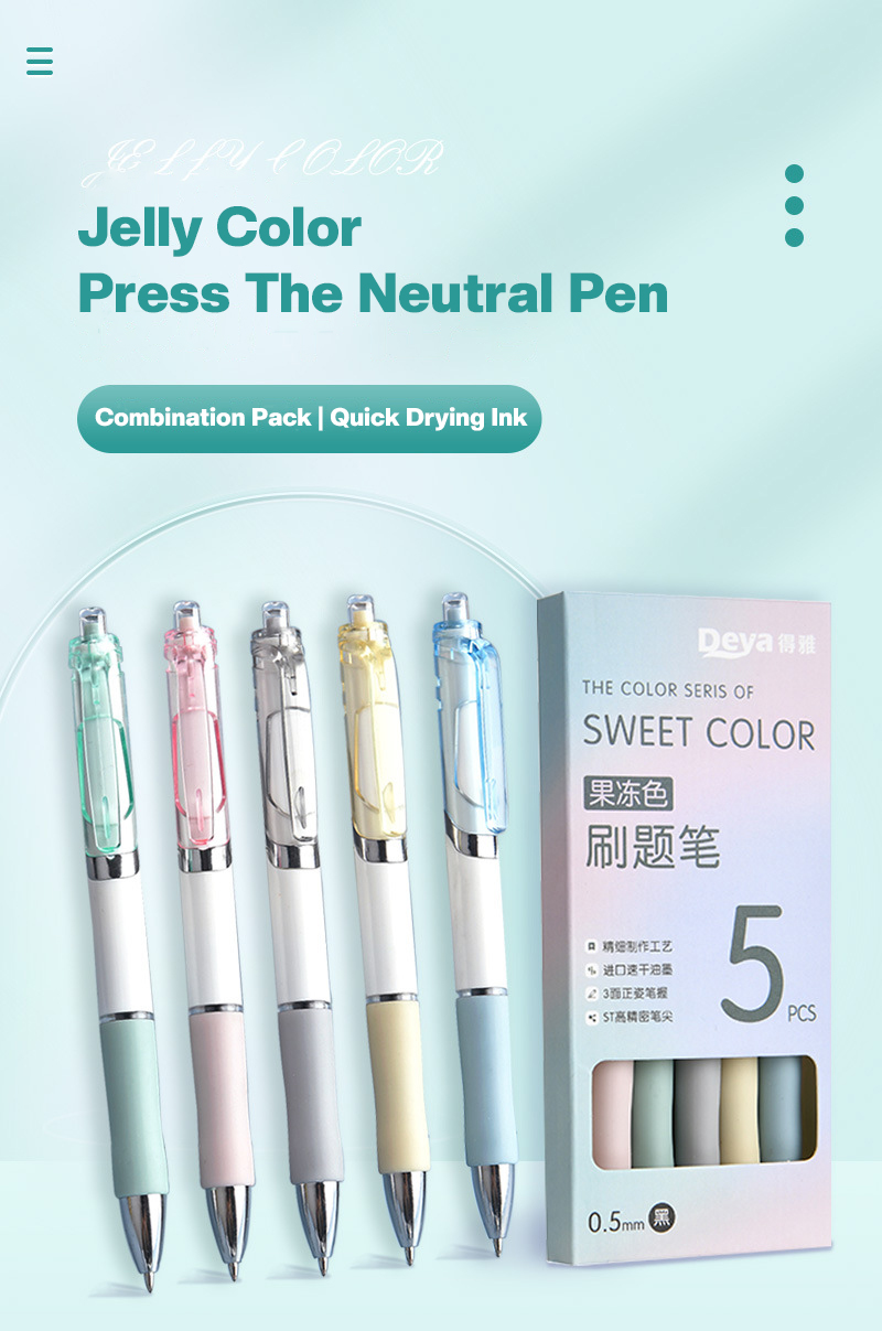 5Pcs/Box Press The Ballpoint Pen 0.5mm Gel Pen Ballpen Set Neutral Pen ...