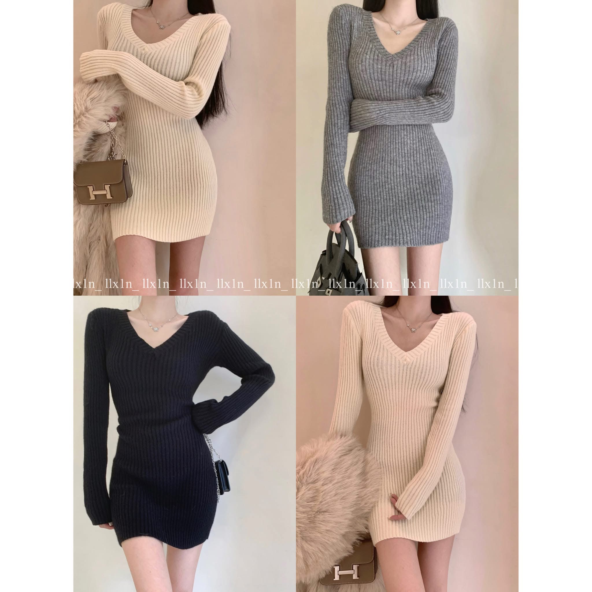 AAA Sexy Bodycon Knitted Dress For Women Mini Dress Long Sleeve V-Neck ...