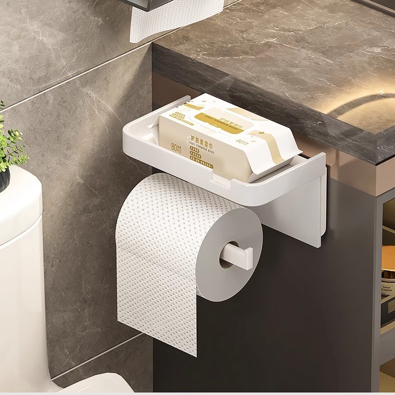 Punch-free Toilet Double-Layer Storage Roll Paper Rack Multi-Functional ...