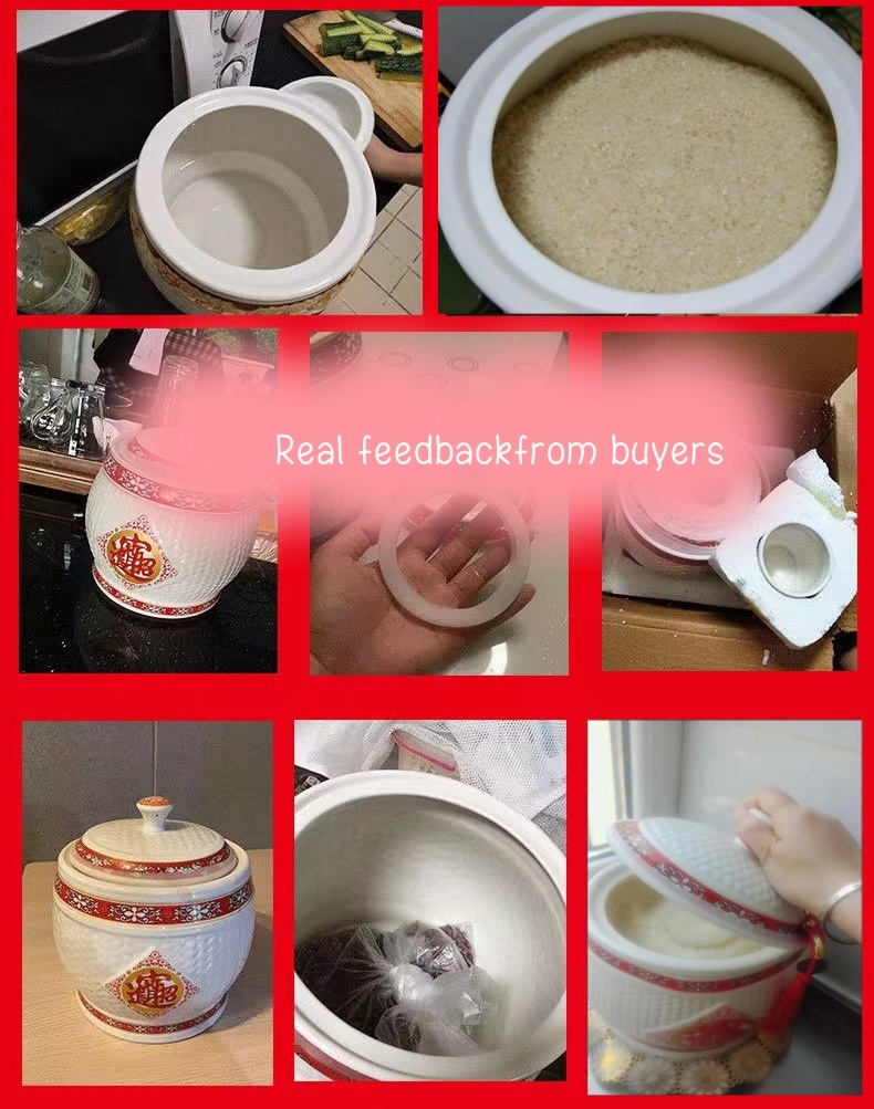 Ceramic rice storage container 5KG/10kilos 15kg porcelain clay jar ...