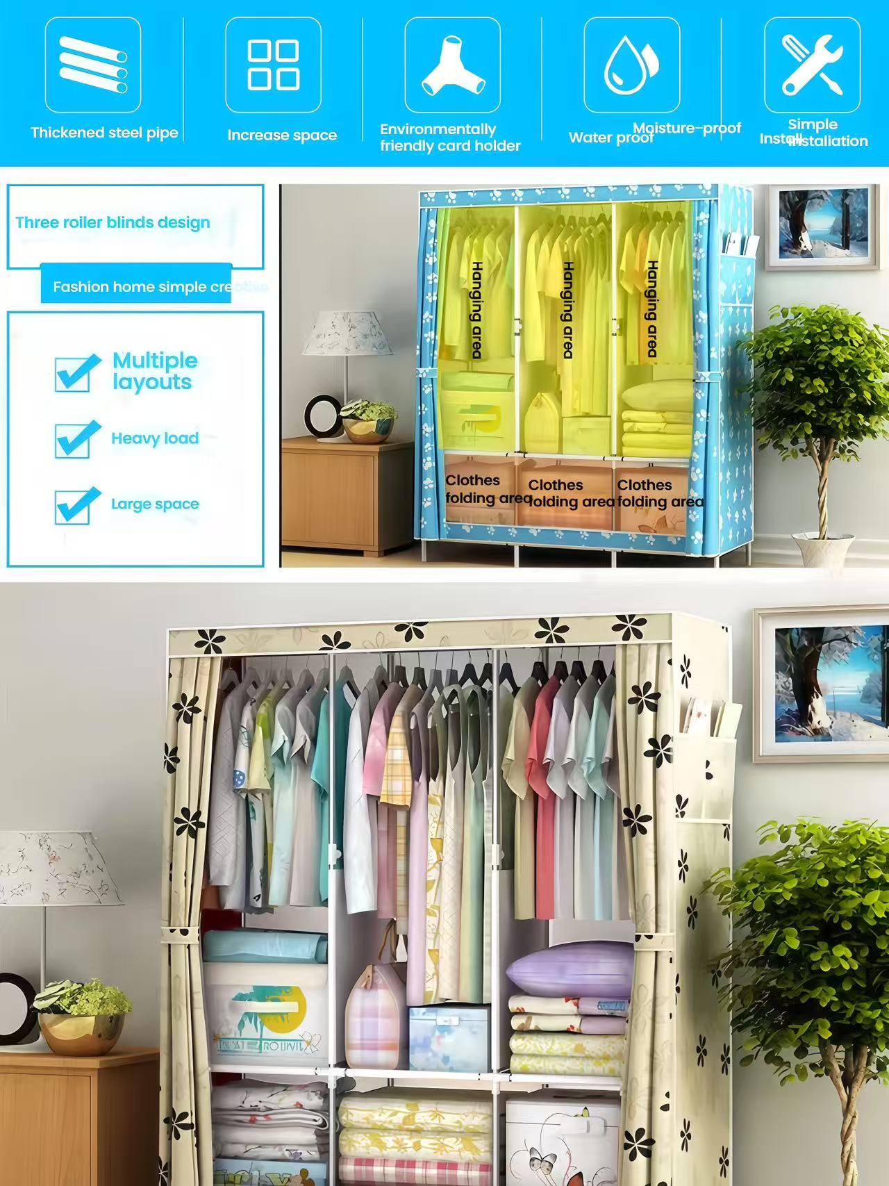 COD Clothes Cabinet Wardrobe Clothes Storage Bedroom Heavy Duty drower ...