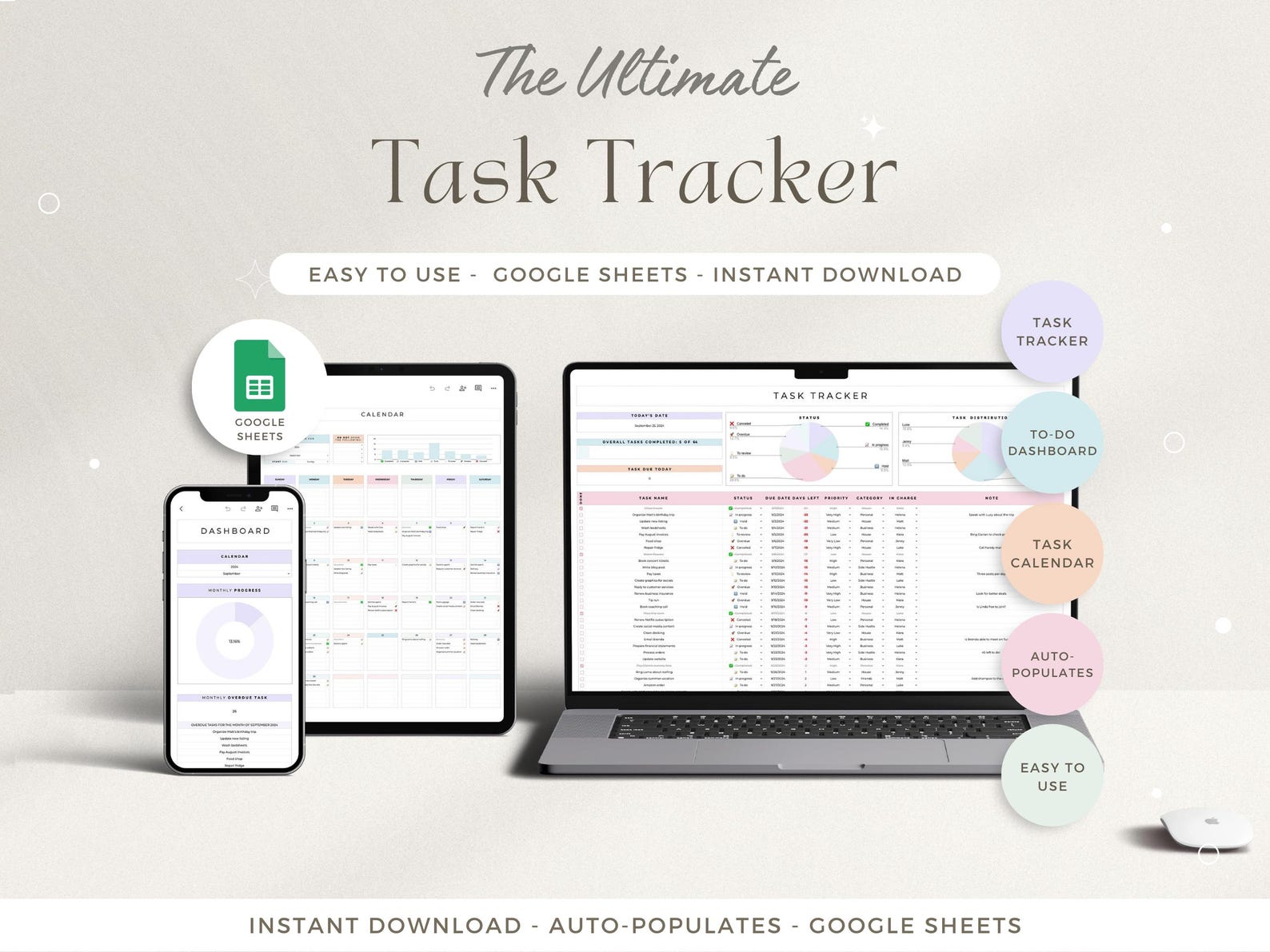Digital Planner, Task Tracker Google Sheets To Do List Spreadsheet Task ...