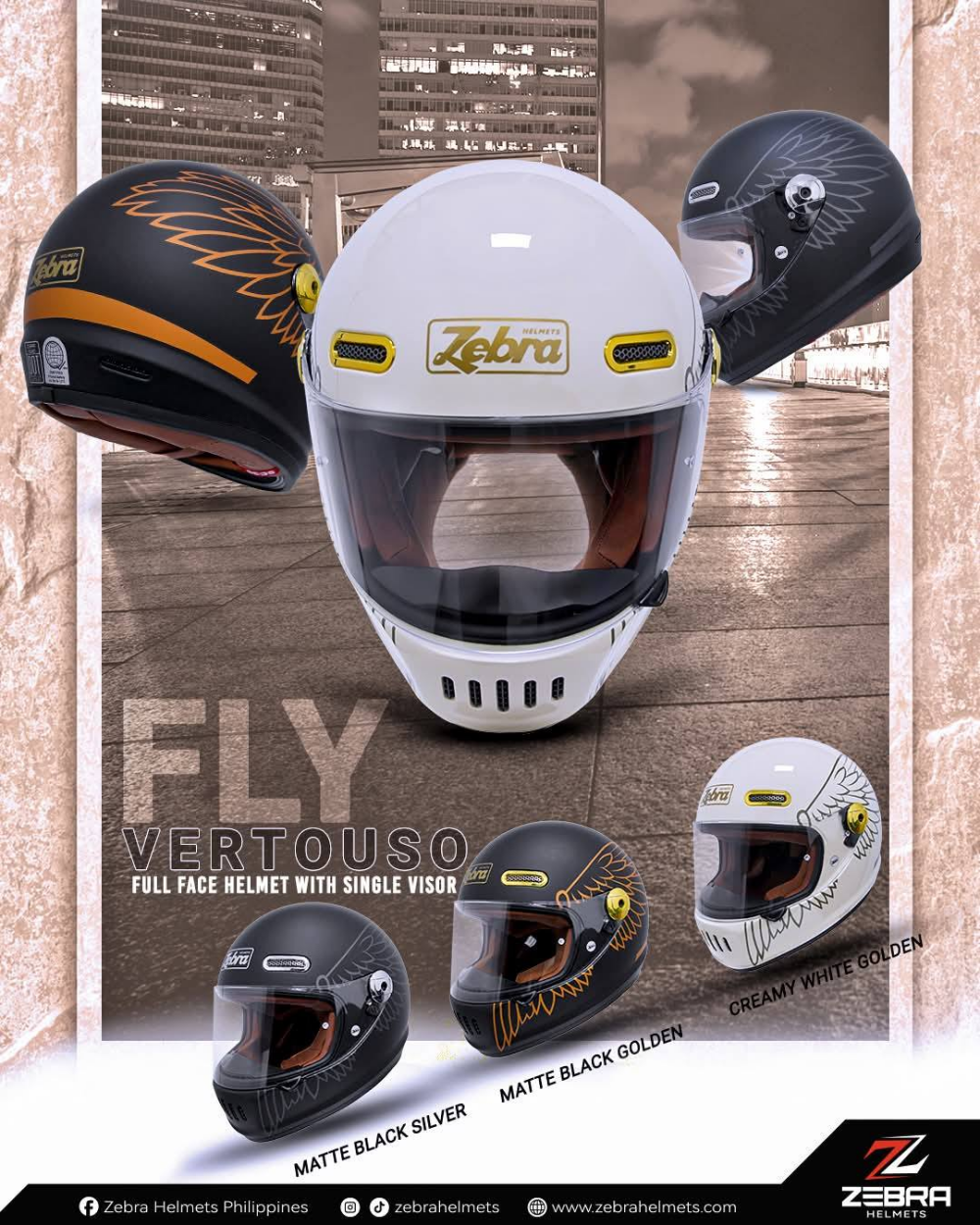 ZEBRA VERTUOSO Classic Helmet For Motorcycle Retro Helmet Full Face ...