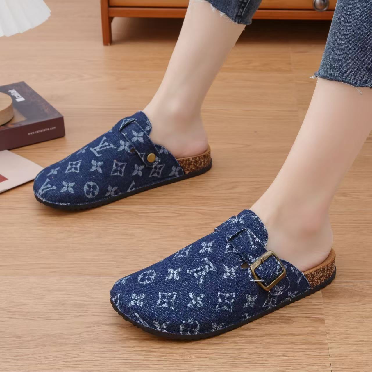 【SALE】New Birken all-match Suede Material with Belt Design Flat Mules ...