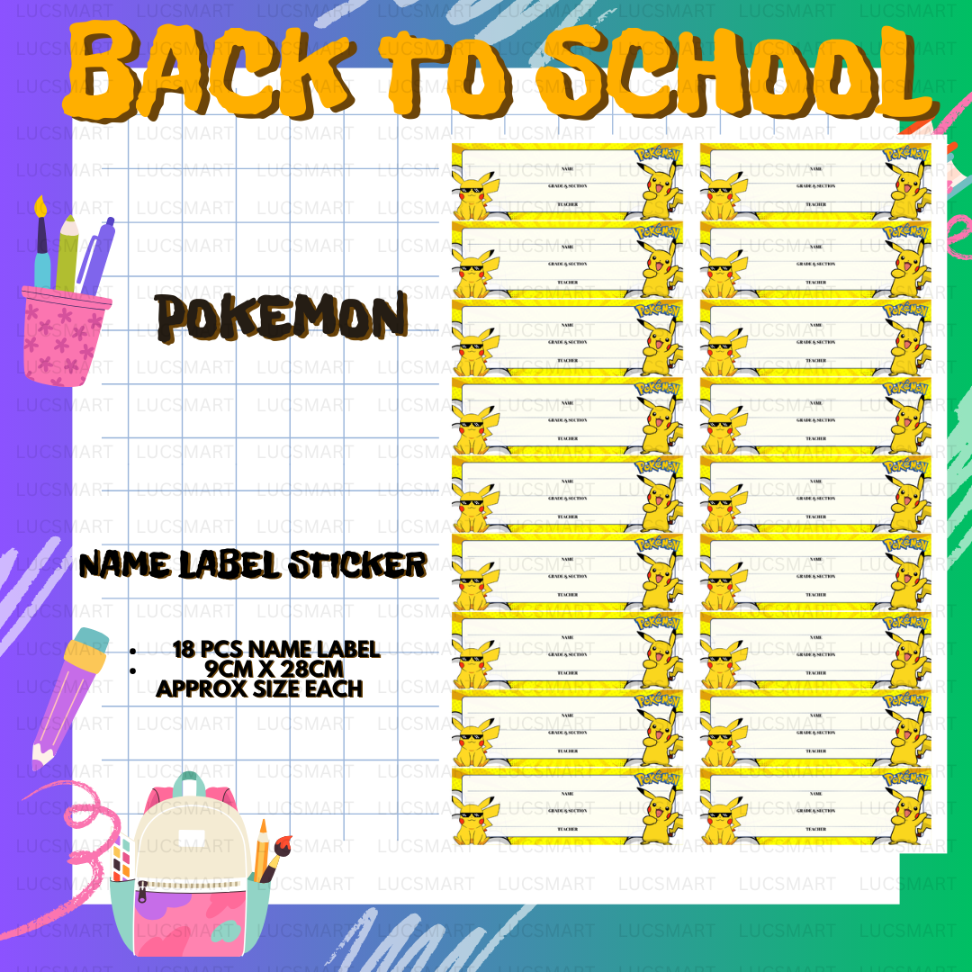 LUCSMART Fast shipping - NEW DESIGN POKEMON THEMED Subject and Name ...