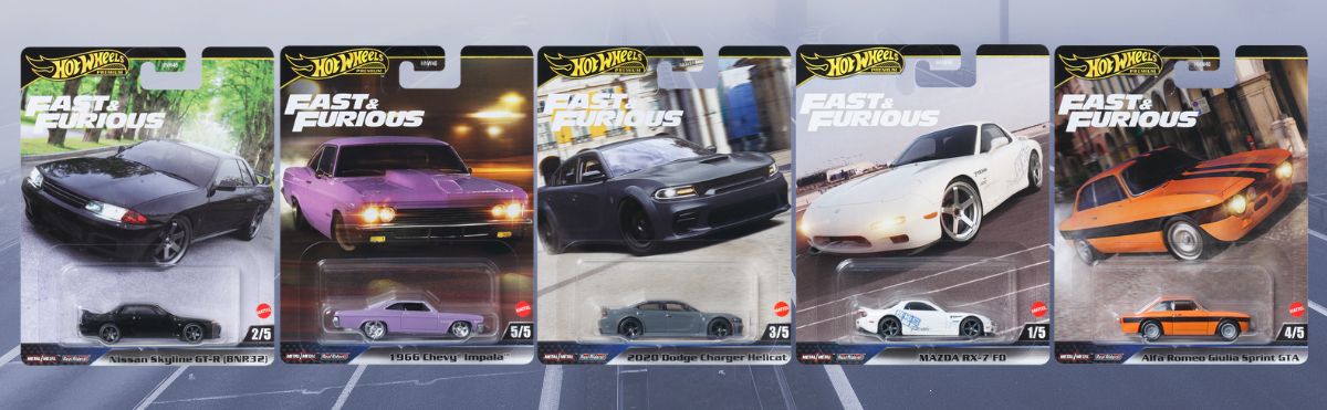 Hot Wheels Fast &amp; Furious - Set 5 Auto Pressofuse In Scala 1:64
