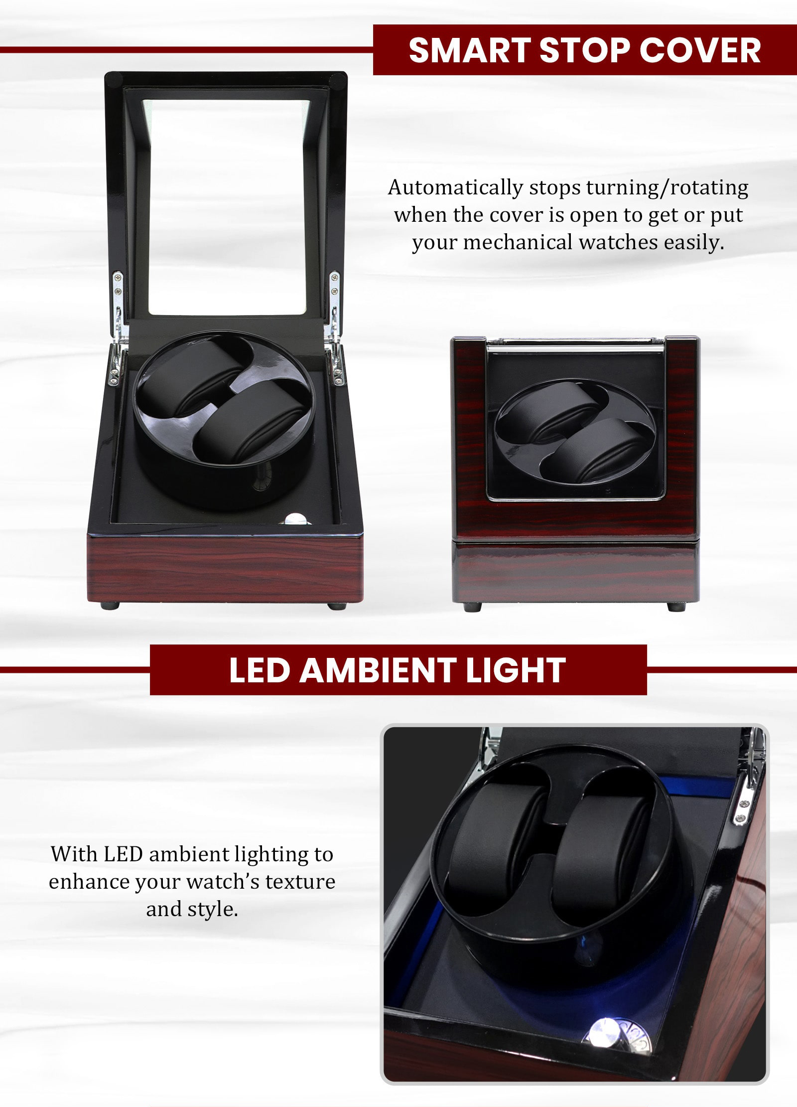 Dual Slot Automatic Watch Winder with 4 Rotation Mode (Glossy Wood ...