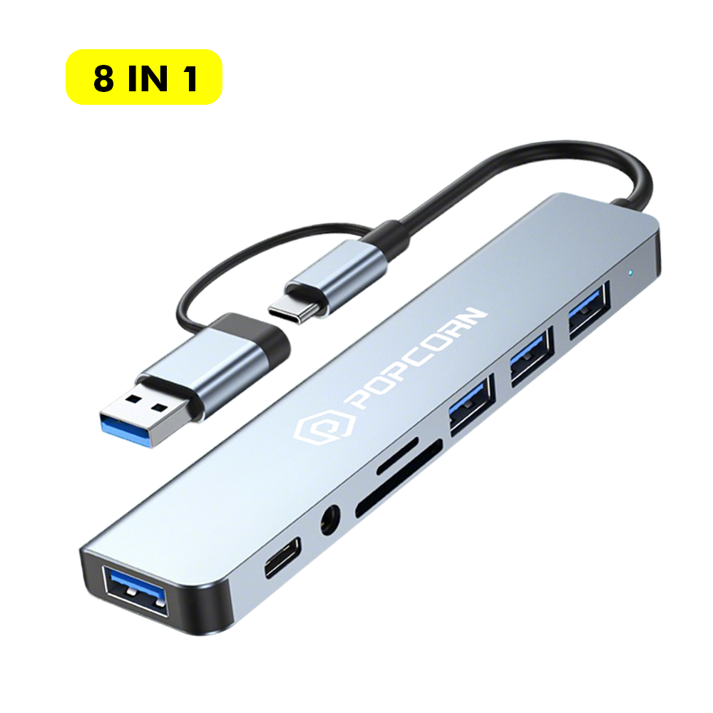 Popcorn USB Type-C 3.0 Hub 8in1 High Speed Splitter Adapter Converter ...