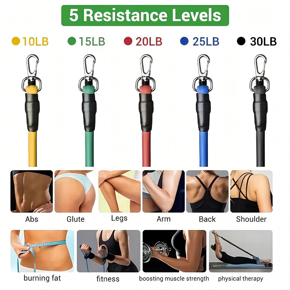 11 piece fitness tension rope set with adjustable elastic rope for ...